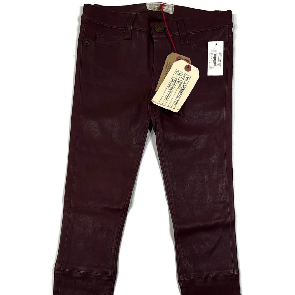 Leather Women's Burgundy Pants - Picture 2 of 12